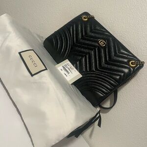 Gucci Black Quilted GG Marmont Leather Shoulder Bag with Gold Hardware